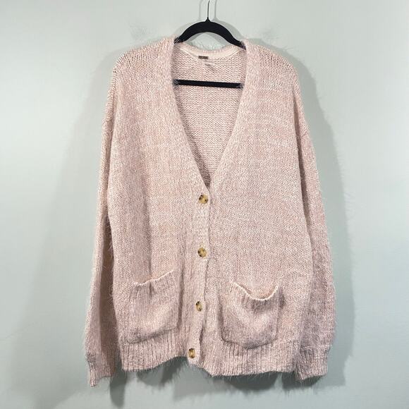 Free People Sweaters - Free People Creme Brulee Eyelash Knit Butterfly Nevermind Cardigan Size L